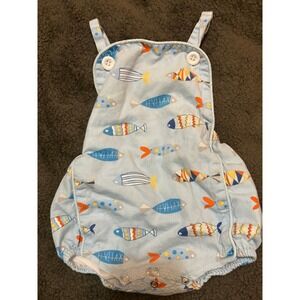 Baby Boys Girls Cute Fish Print Blue Overall Romper Jumpsuit 95% Cotton XXS